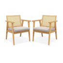 Mid Century Modern Accent Chairs Set of 2 with Breathable Rattan Back-Natural by LJGDeals