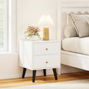 Mid Century Modern Bedside Table Nightstand with Golden Knobs and Raised Support Legs-White by LJGDeals