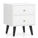 Mid Century Modern Bedside Table Nightstand with Golden Knobs and Raised Support Legs-White by LJGDeals