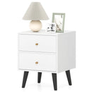 Mid Century Modern Bedside Table Nightstand with Golden Knobs and Raised Support Legs-White by LJGDeals