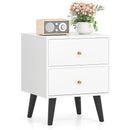 Mid Century Modern Bedside Table Nightstand with Golden Knobs and Raised Support Legs-White by LJGDeals