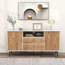 Mid Century Modern Buffet Sideboard with Sliding Tambour Doors and 2 Storage Drawers-White by LJGDeals