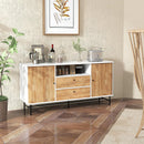 Mid Century Modern Buffet Sideboard with Sliding Tambour Doors and 2 Storage Drawers-White by LJGDeals