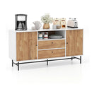 Mid Century Modern Buffet Sideboard with Sliding Tambour Doors and 2 Storage Drawers-White by LJGDeals