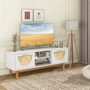 Mid Century Modern TV Stand Entertainment Center for 55-Inch TV with 2 Drawers and Bamboo Woven Fronts-White by LJGDeals