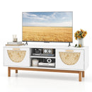 Mid Century Modern TV Stand Entertainment Center for 55-Inch TV with 2 Drawers and Bamboo Woven Fronts-White by LJGDeals