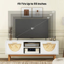 Mid Century Modern TV Stand Entertainment Center for 55-Inch TV with 2 Drawers and Bamboo Woven Fronts-White by LJGDeals