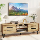 Mid Century Modern TV Stand with Sliding Doors and Cable Hole for 65 Inch TVs-Natural by LJGDeals