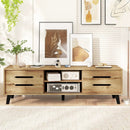 Mid Century Modern TV Stand with Sliding Doors and Cable Hole for 65 Inch TVs-Natural by LJGDeals