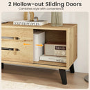 Mid Century Modern TV Stand with Sliding Doors and Cable Hole for 65 Inch TVs-Natural by LJGDeals
