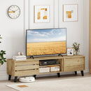 Mid Century Modern TV Stand for 80 Inch TVs with Sliding Door Cabinets and Storage Shelves-Oak by LJGDeals