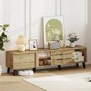 Mid Century Modern TV Stand for 80 Inch TVs with Sliding Door Cabinets and Storage Shelves-Oak by LJGDeals