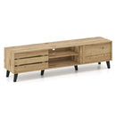 Mid Century Modern TV Stand for 80 Inch TVs with Sliding Door Cabinets and Storage Shelves-Oak by LJGDeals