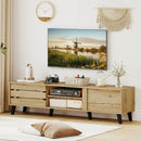 Mid Century Modern TV Stand for 80 Inch TVs with Sliding Door Cabinets and Storage Shelves-Oak by LJGDeals