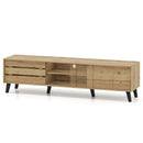 Mid Century Modern TV Stand for 80 Inch TVs with Sliding Door Cabinets and Storage Shelves-Oak by LJGDeals