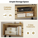 Mid Century Modern TV Stand for 80 Inch TVs with Sliding Door Cabinets and Storage Shelves-Oak by LJGDeals