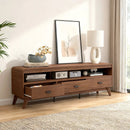 Mid Century Modern TV Stand for TVs up to 70" with 3 Storage Drawers and Open Shelves-Walnut by LJGDeals