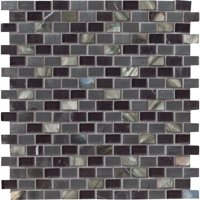 MSI Midnight Pearl Brick Glass Stone Metal Mosaic Tile 12"x12"