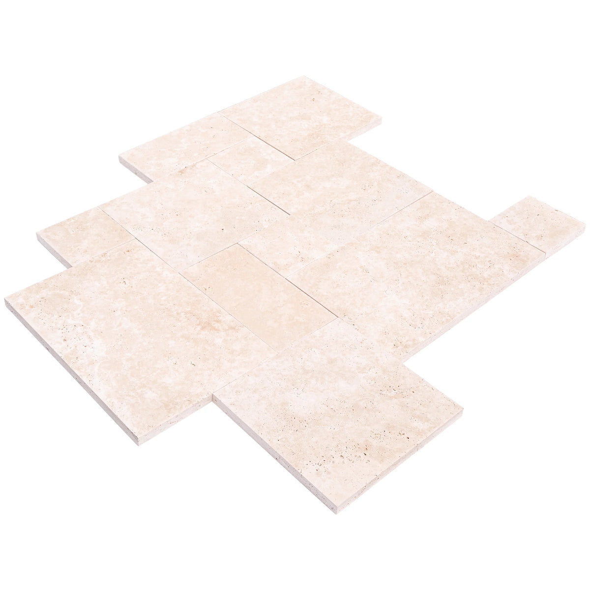 Travertine Miletos Ivory Tumbled Pavers, angled view