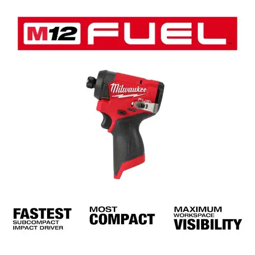 Milwaukee 3453-22 M12 FUEL™ 1/4" Hex Impact Driver Kit with (2) 2.0Ah Lithium Ion Batteries, Charger & Tool Bag