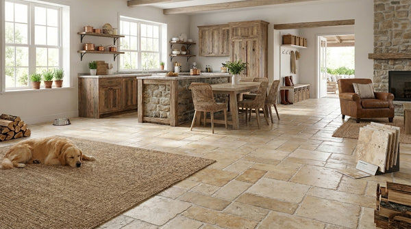 Premium Travertine Tile Antique French Pattern Rustic Beige
