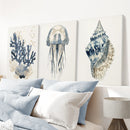 Beach House Wall Art Set. Blue Coral, Jellyfish, Shell by Wall Art Set