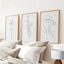 Wildflower Trendy Line Art Set of 3 Wall Decor by Wall Art Set