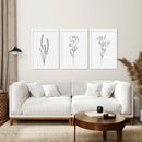 Minimalist Black White Botanical Line Art. Set of 3 Prints by Wall Art Set