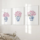 Blue Chinoiserie Watercolor Roses Art Print Set by Wall Art Set