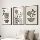 3 Piece Boho Wall Art Prints. Green Mid-Century Abstract Decor by Wall Art Set