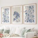 Chinoiserie Blue Flowers Watercolor Poster Decor by Wall Art Set