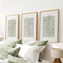 Pastel Wild Flowers Set of 3 Prints. Botanical Line Art by Wall Art Set
