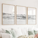 Black White Minimalist Beach Wave Wall Art. 3 Piece Decor by Wall Art Set