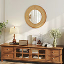 25.5 Inch Bohemian Round Wall Mounted Decorative Mirror with Wooden Frame-Natural by LJGDeals