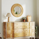 25.5 Inch Bohemian Round Wall Mounted Decorative Mirror with Wooden Frame-Natural by LJGDeals