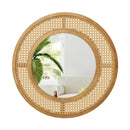 25.5 Inch Bohemian Round Wall Mounted Decorative Mirror with Wooden Frame-Natural by LJGDeals