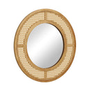 25.5 Inch Bohemian Round Wall Mounted Decorative Mirror with Wooden Frame-Natural by LJGDeals