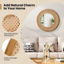 25.5 Inch Bohemian Round Wall Mounted Decorative Mirror with Wooden Frame-Natural by LJGDeals