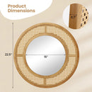 25.5 Inch Bohemian Round Wall Mounted Decorative Mirror with Wooden Frame-Natural by LJGDeals