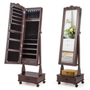 Rolling Floor Standing Mirrored Jewelry Armoire with Lock and Drawers by LJGDeals