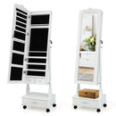 Rolling Floor Standing Mirrored Jewelry Armoire with Lock and Drawers by LJGDeals