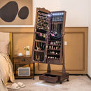 Rolling Floor Standing Mirrored Jewelry Armoire with Lock and Drawers by LJGDeals