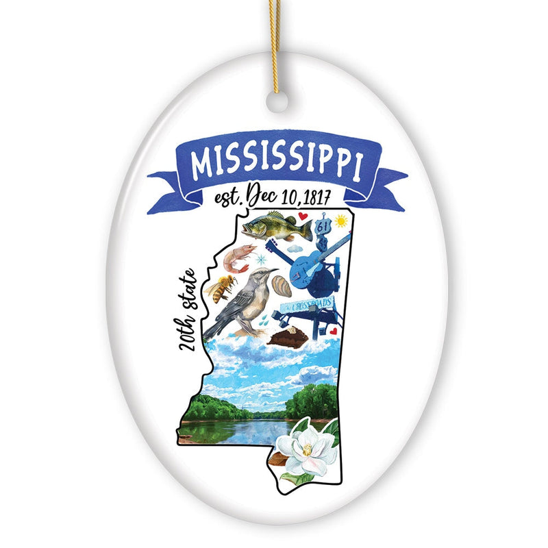 Artistic Mississippi State Themes and Landmarks Christmas Ornament