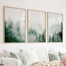 Evergreen Misty Forest Triptych. Set of 3 Prints by Wall Art Set