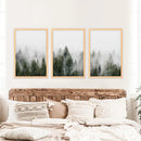 Pine Tree Foggy Forest Triptych. Nordic Wall Decor by Wall Art Set