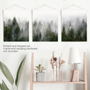 Green Pine Tree Forest. Foggy Nature Wall Art Prints by Wall Art Set