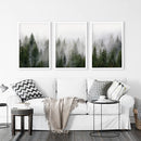 Green Pine Tree Forest. Foggy Nature Wall Art Prints by Wall Art Set