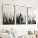 Pine Tree Foggy Forest Triptych. Nordic Wall Decor by Wall Art Set