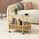 2-Tier Mobile Glass Coffee Table with Bear Pattern by LJGDeals