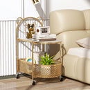 2-Tier Mobile Glass Coffee Table with Bear Pattern-Golden